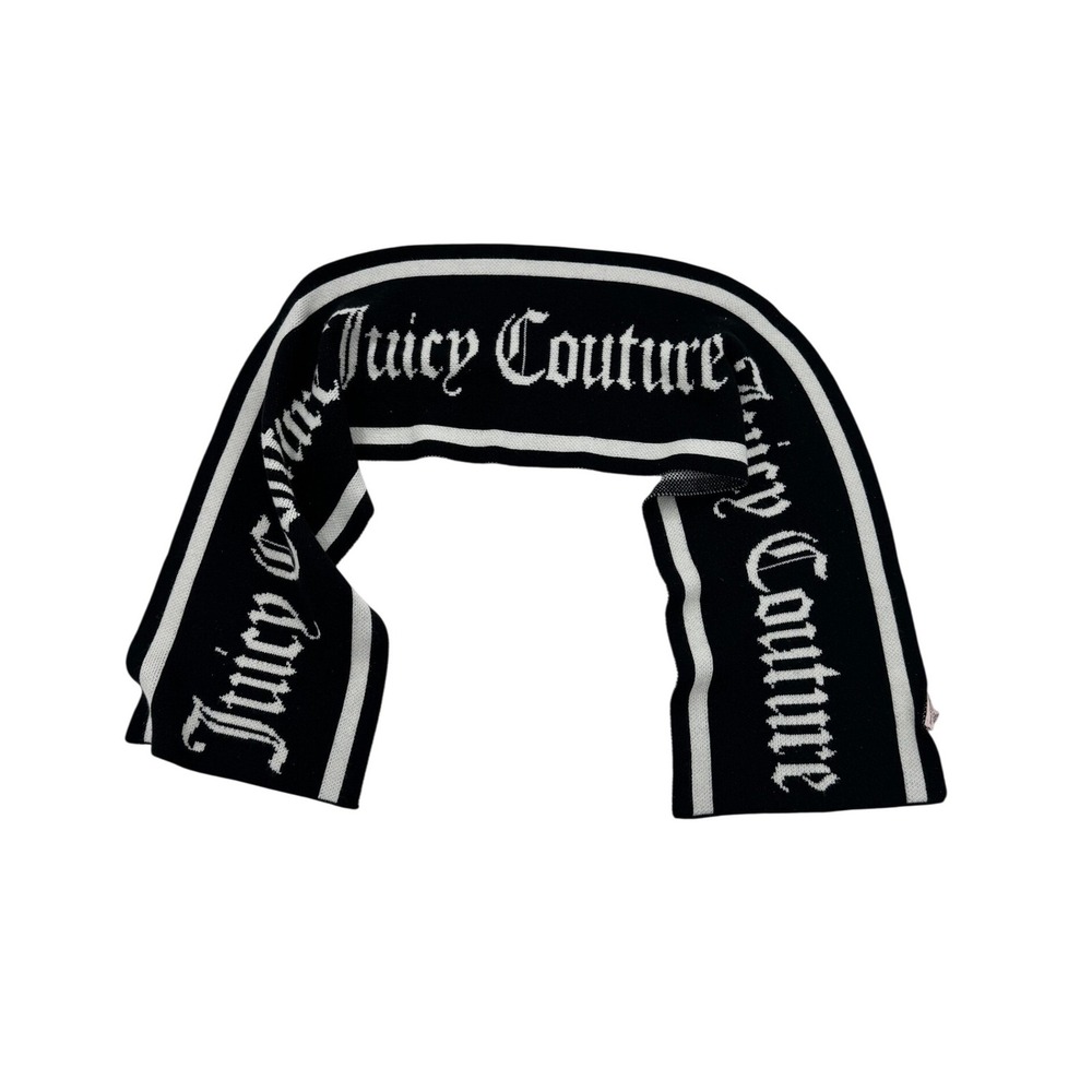 Juicy Couture Scarf Womens OS Black Excellent Knit Logo Intarsia Gothic Y2K